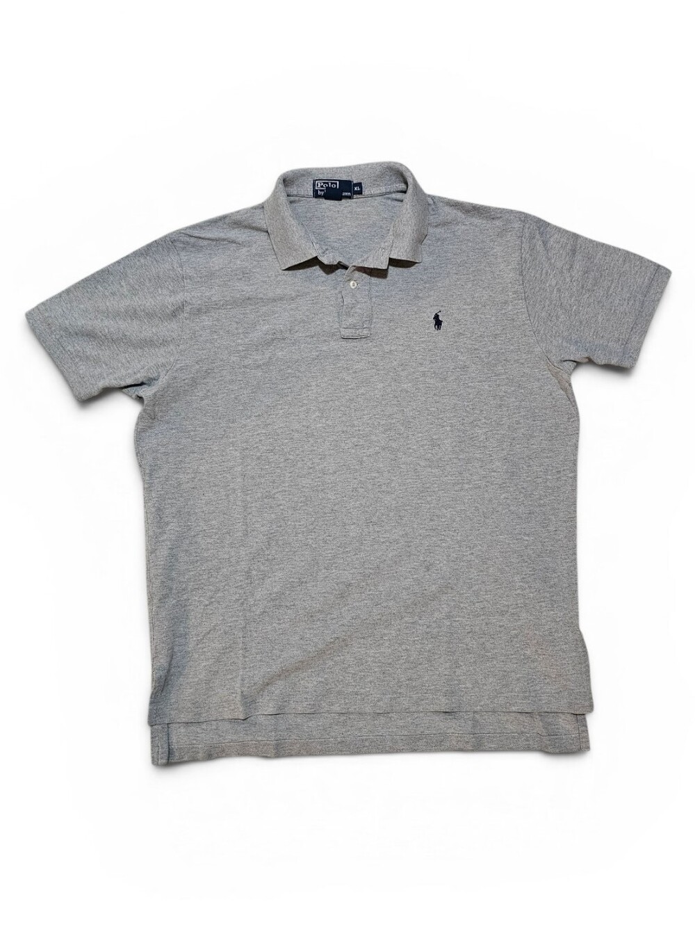 Vintage 90's Polo Ralph Lauren Men’s Light Grey Polo with Navy Logo